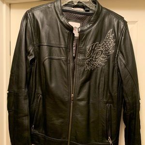 Vintage leather Harley Davidson riding jacket.